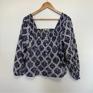 Ophelia & Indigo Blue & Purple Bohemian Blouse Size Large NWOT